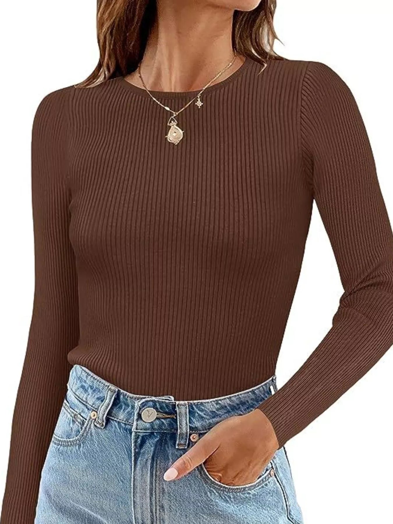 Ribbed Knit Slim Fit Long Sleeve T-Shirt