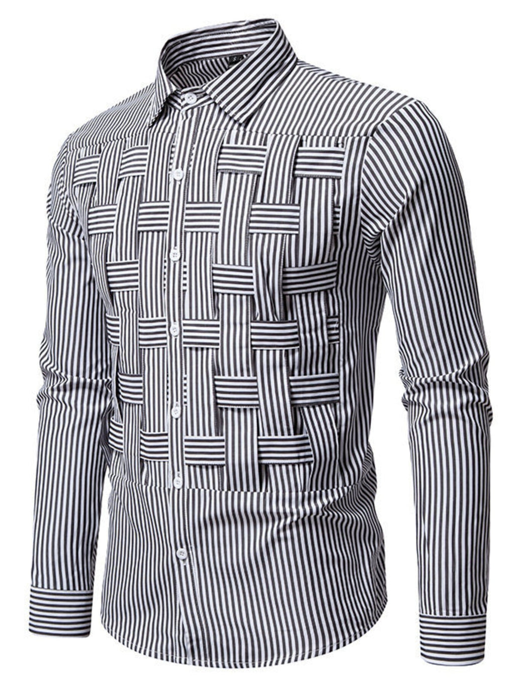 Men's Striped Woven Pattern Long Sleeve Shirt