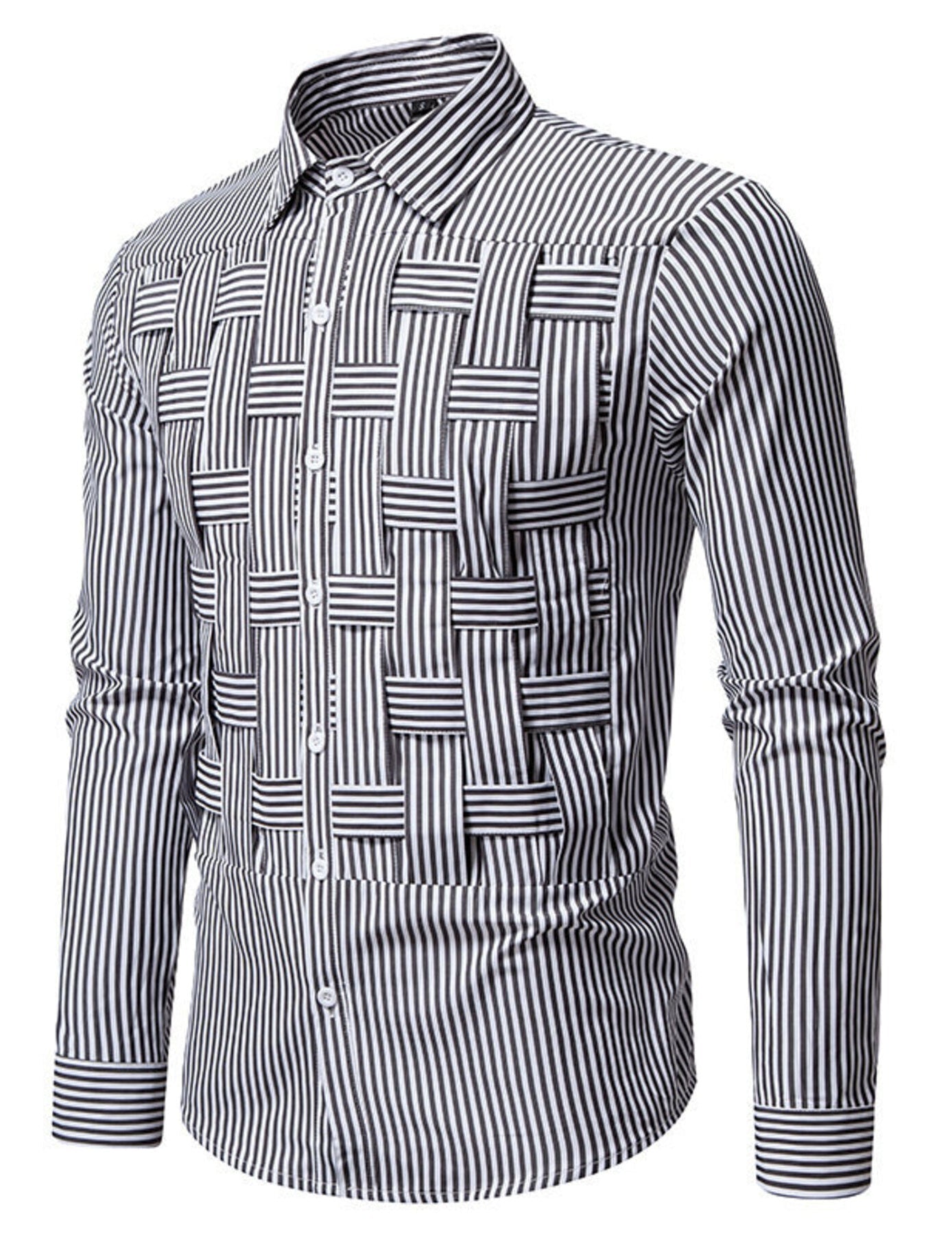 Men's Striped Woven Pattern Long Sleeve Shirt