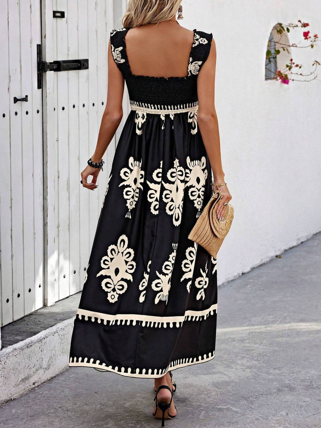 Smocked Bodice Colorful Print Tank Dress