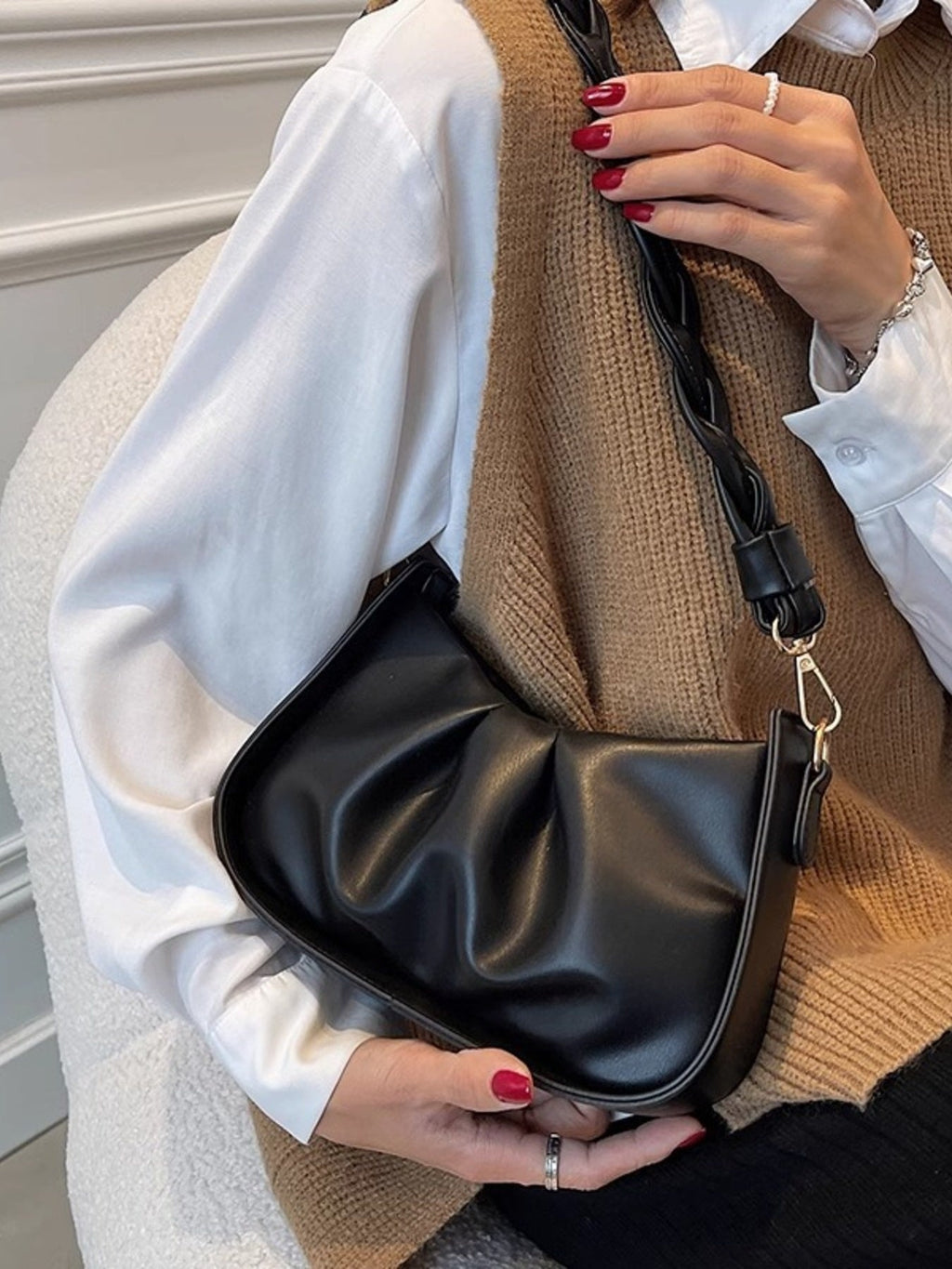 Ruched Braided Strap Crossbody Bag