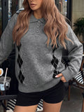 Argyle Patterned Polo Collar Sweater