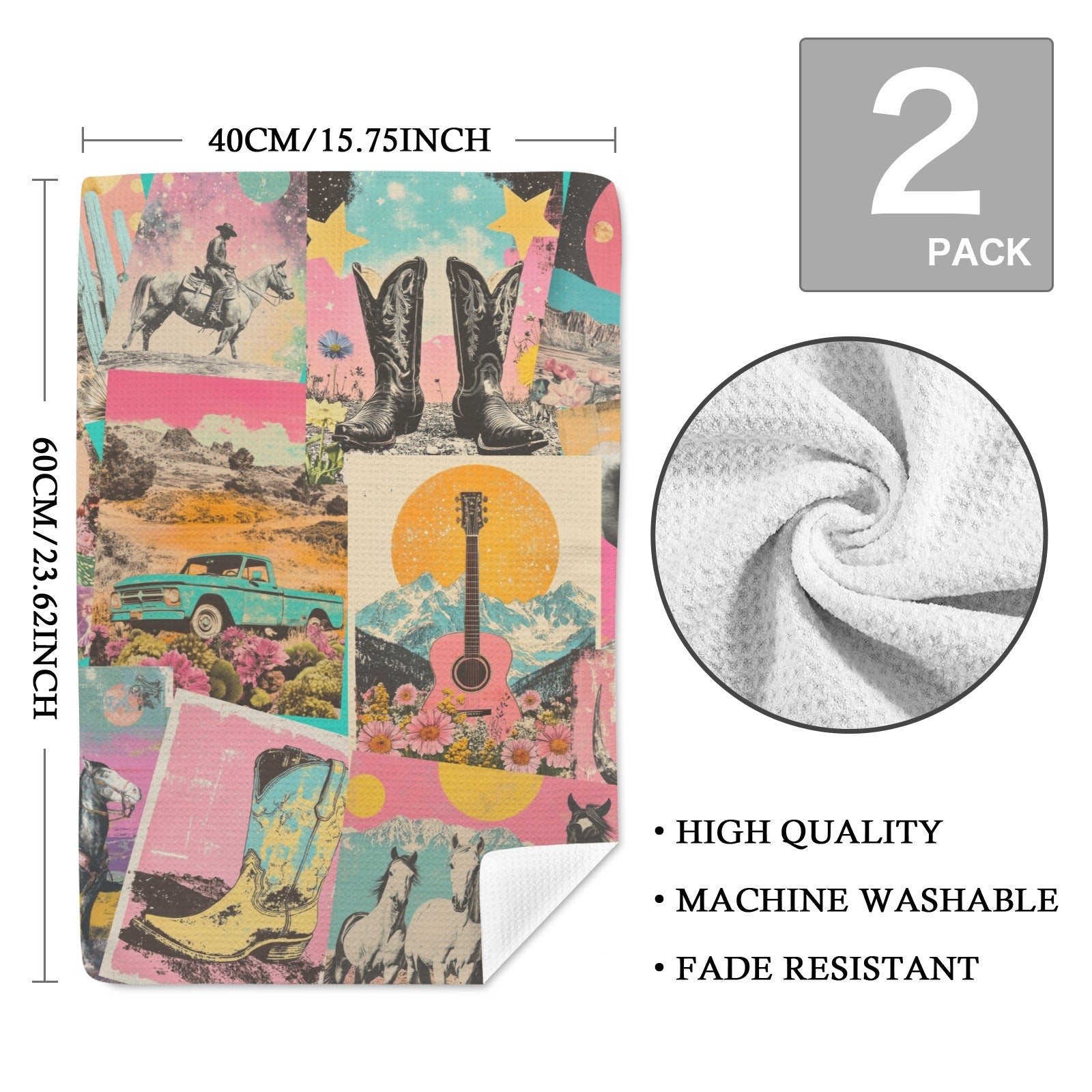 Baha Ranch Retro Pop Western set of 2 Kitchen Dish Towels Made in America