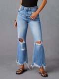 Distressed Raw Hem Flare Jeans