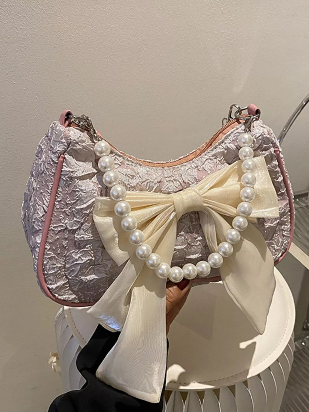 Bow Pearl Chain Crossbody Bag