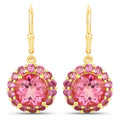 10.74 Carat Genuine Pink Topaz and Rhodolite Garnet .925 Sterling Silver Earrings