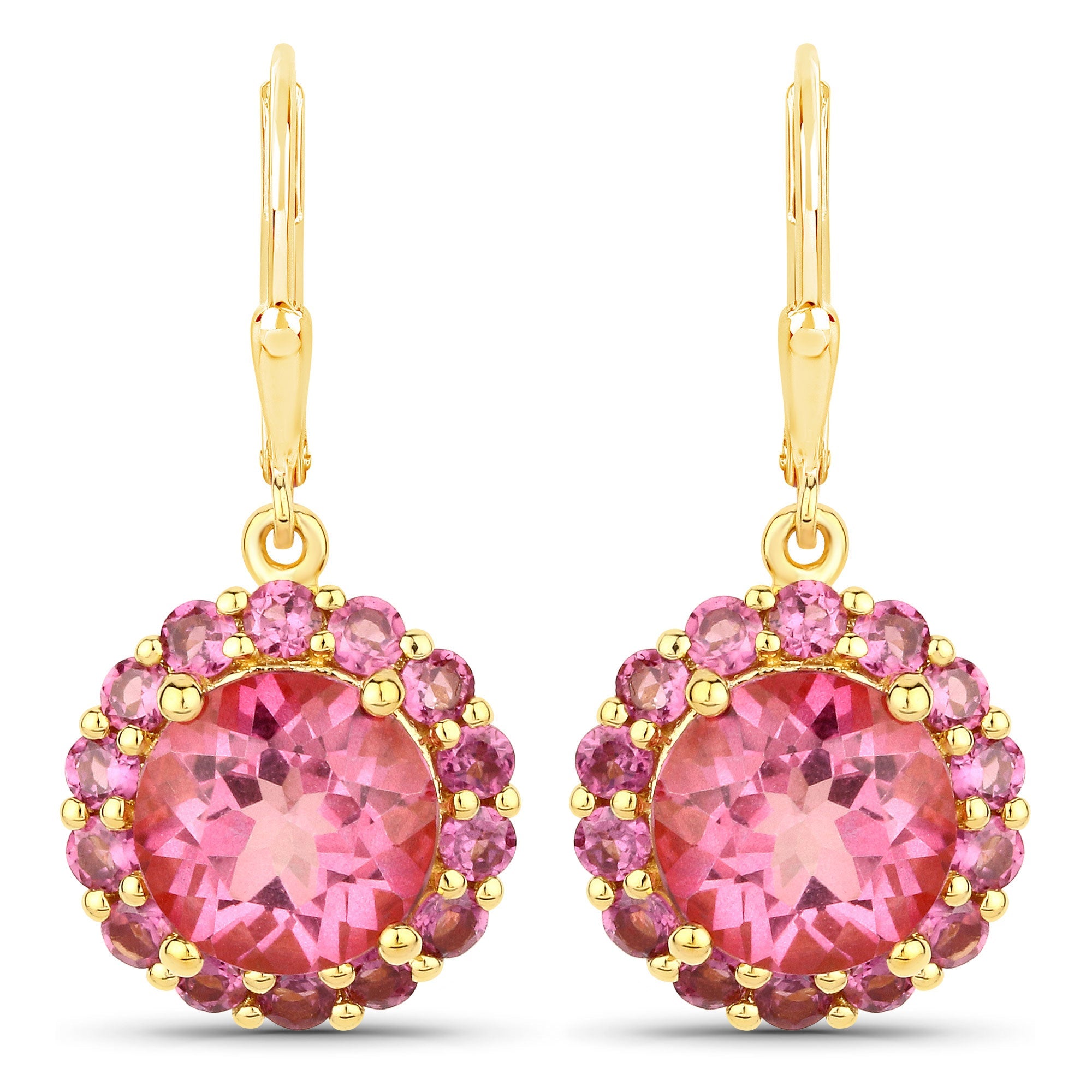 10.74 Carat Genuine Pink Topaz and Rhodolite Garnet .925 Sterling Silver Earrings