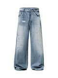 Men's Distressed Button Fly Wide Leg Jeans