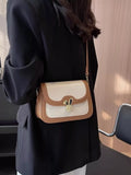 Rabbit Decor Color Block Flap Crossbody Bag