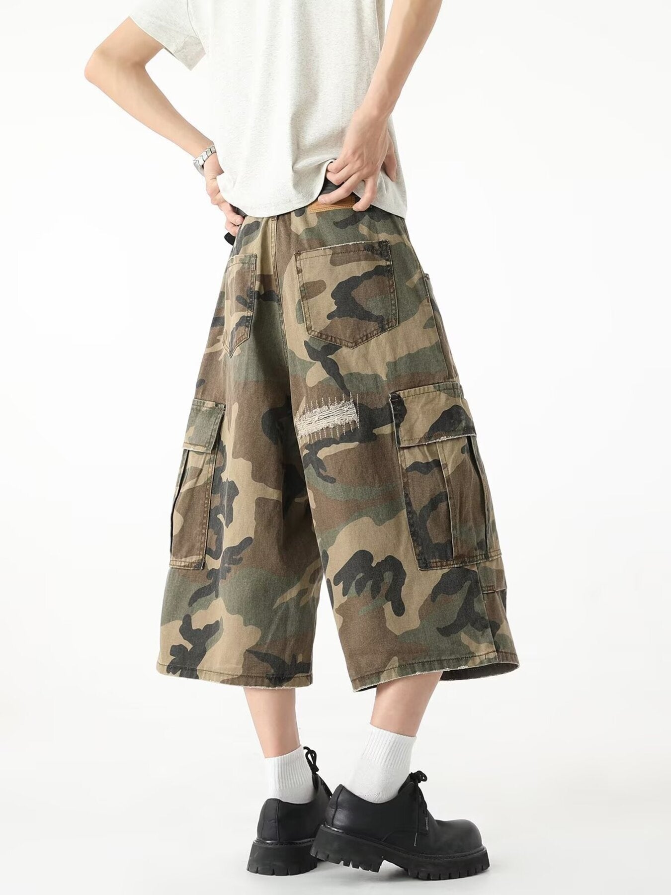 Men's Full Size Distressed Camouflage Denim Shorts Plus Size