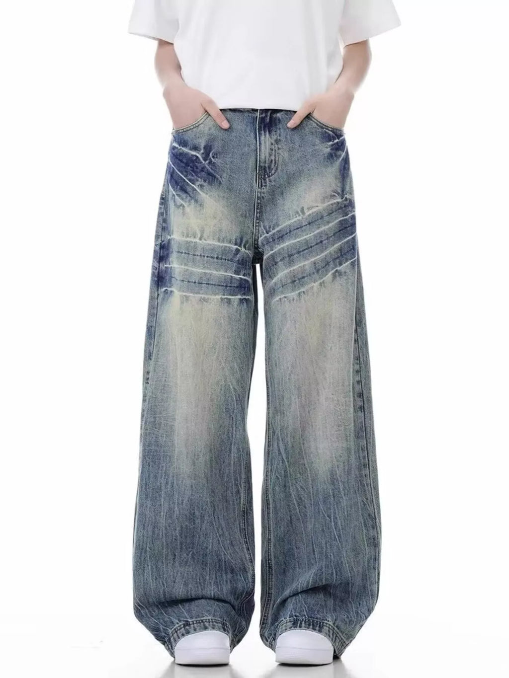 Men's Full Size Vintage Wash Wide Leg Jeans Plus Size