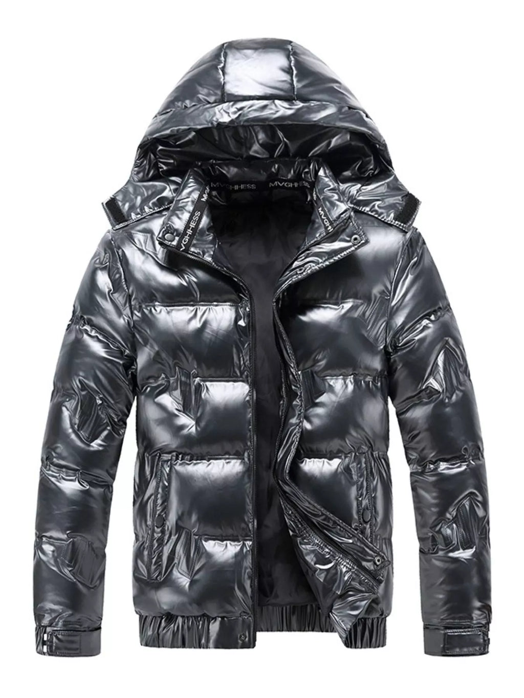 Men's Plus Size Zip Up Hooded Puffer Jacket