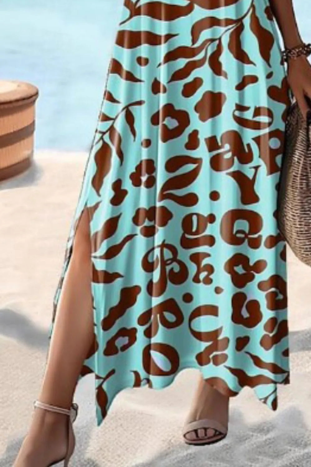 Full Size V-Neck Short Sleeve Printed Slit Tee Dress Plus Size
