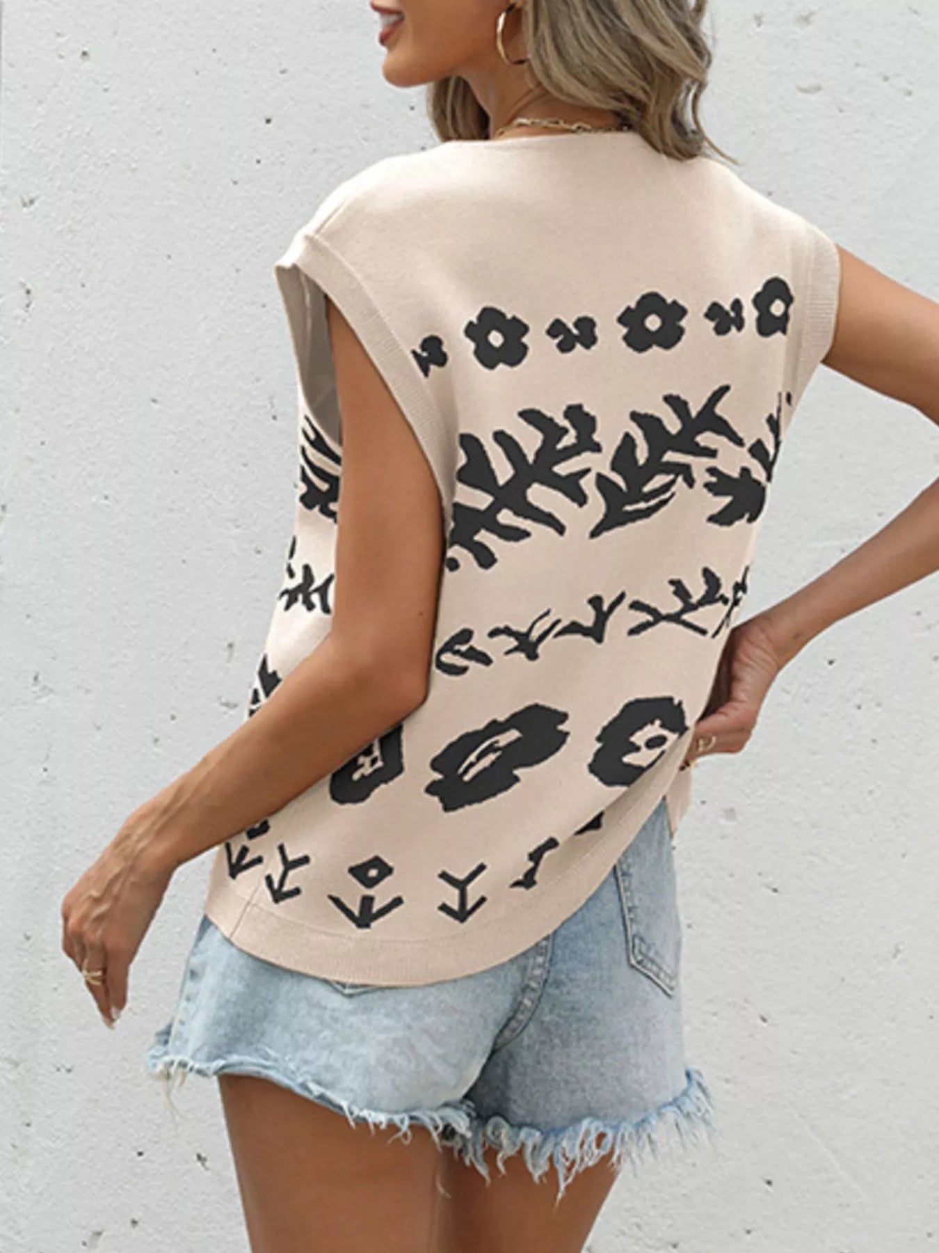 Floral V-Neck Cap Sleeve Cardigan