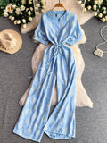 Printed Short Sleeve Wide Leg Jumpsuit