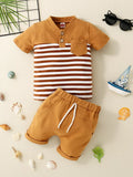 Children's Striped Button Detail Polo and Shorts Set