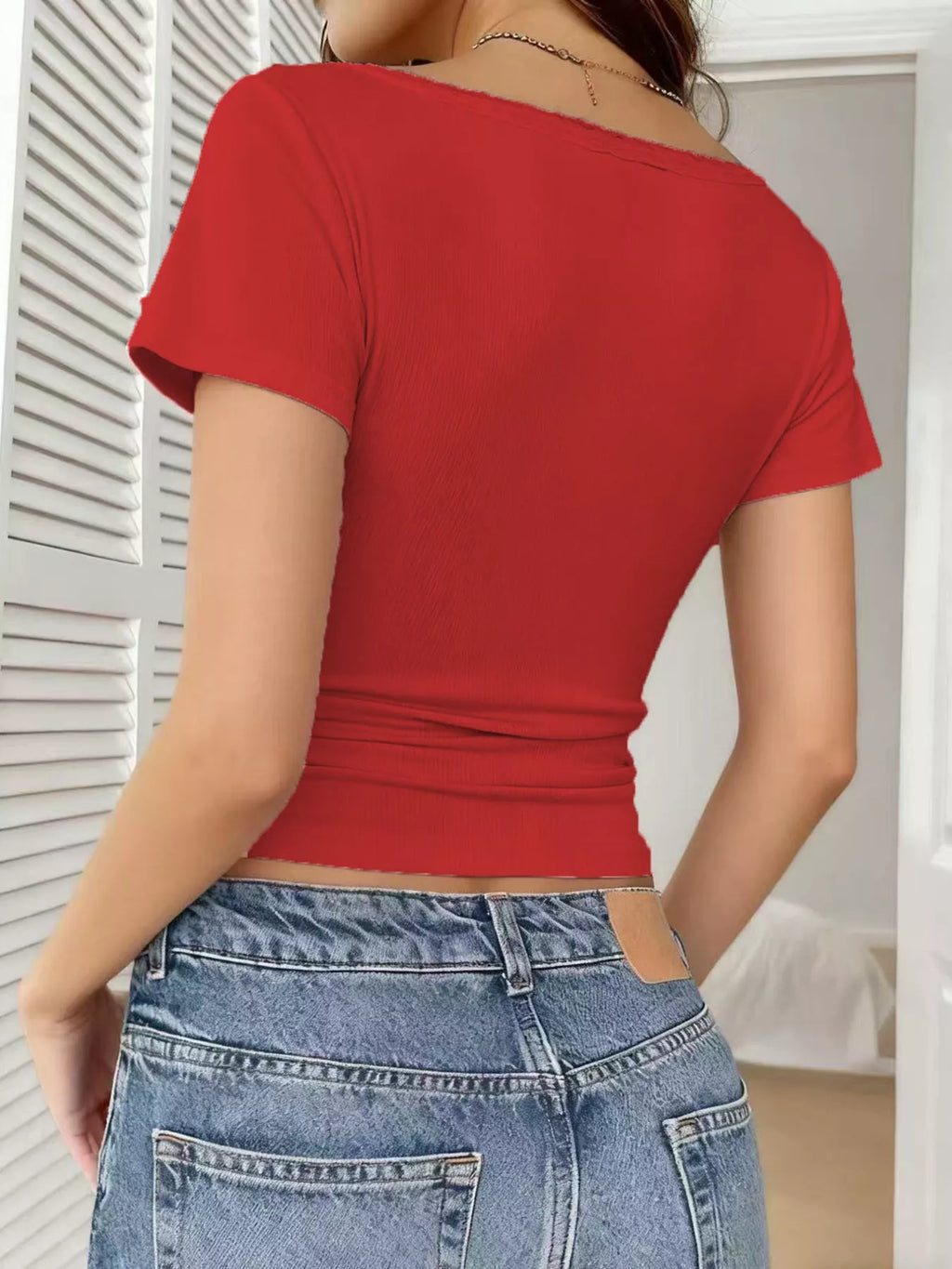 Full Size Lace Trim Short Sleeve Slim Fit Top Plus Size