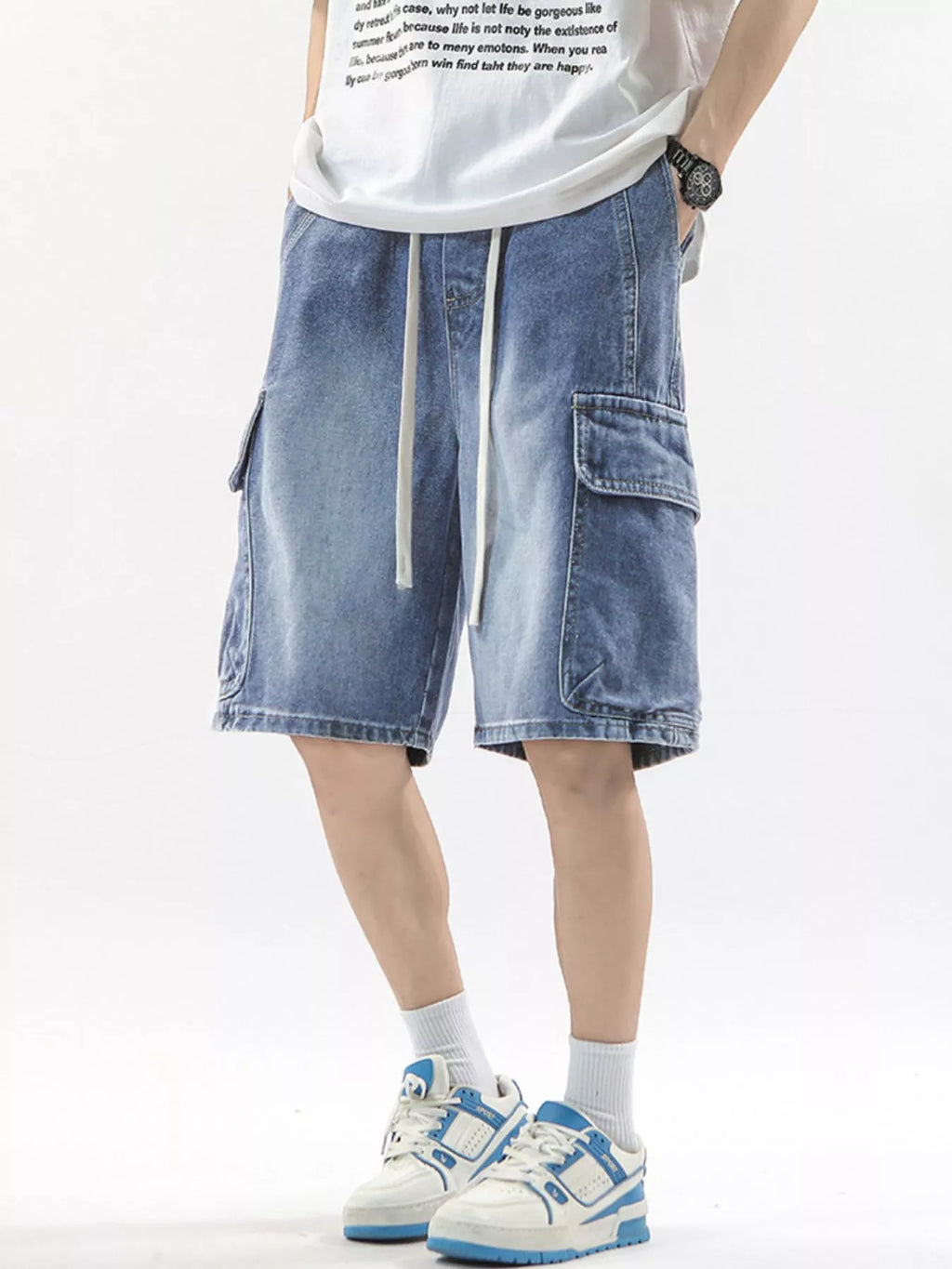 Men's Full Size Wash Drawstring Cargo Shorts Plus Size