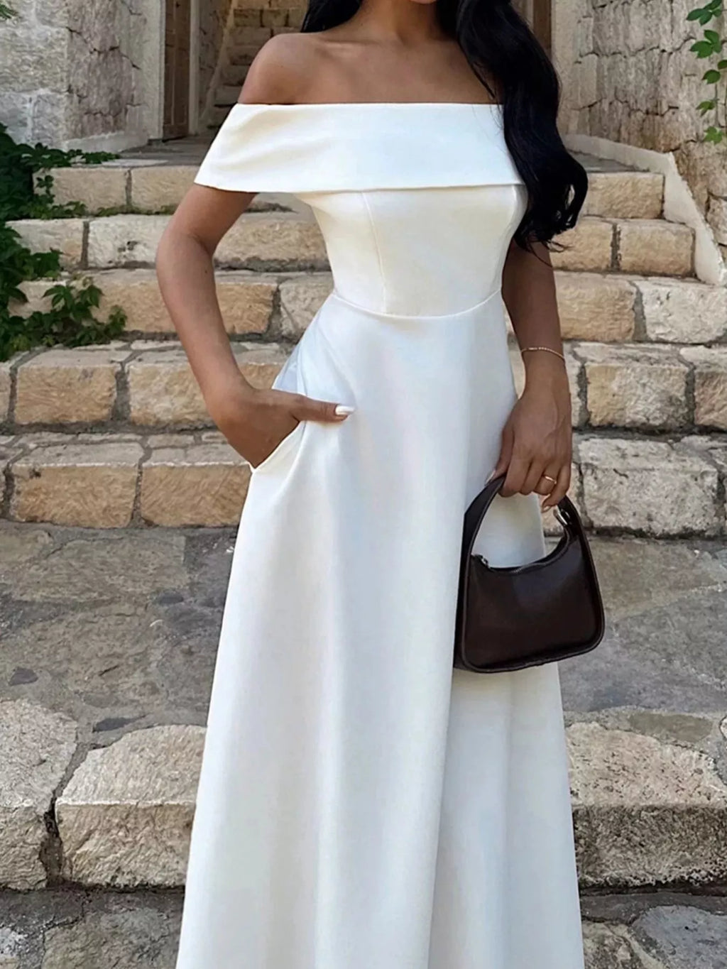 Off-Shoulder A-Line Maxi Dress