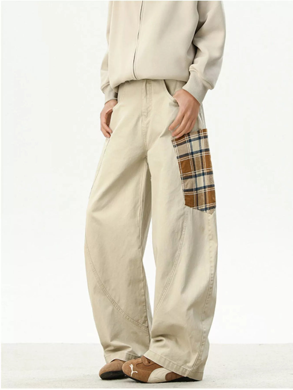 Men's Full Size Wide Leg Patchwork Casual Pants Plus Size