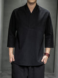 Men's Plus Size Loose Fit 3/4 Sleeve Shirt