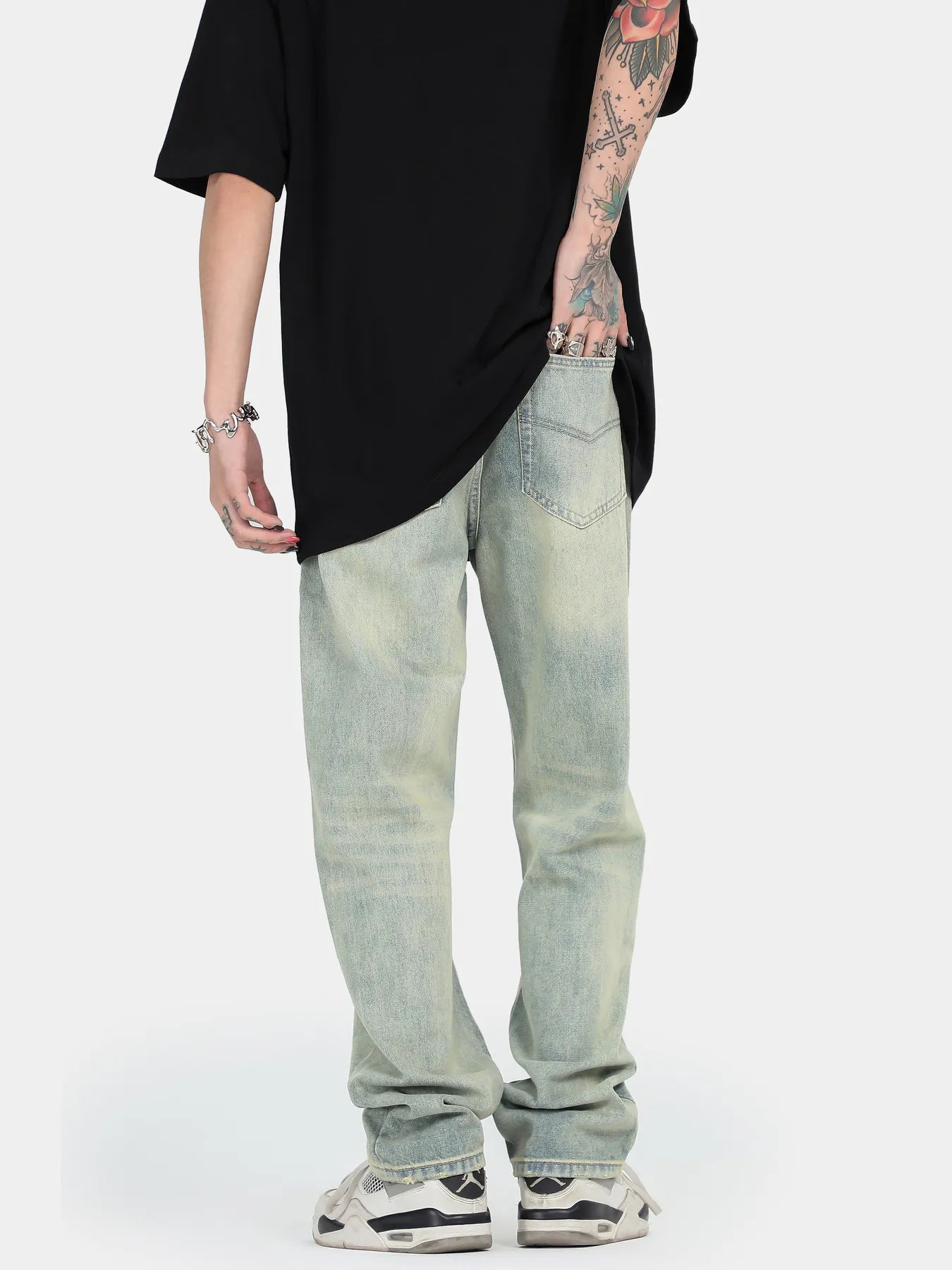Men's Washed Straight Leg Jeans