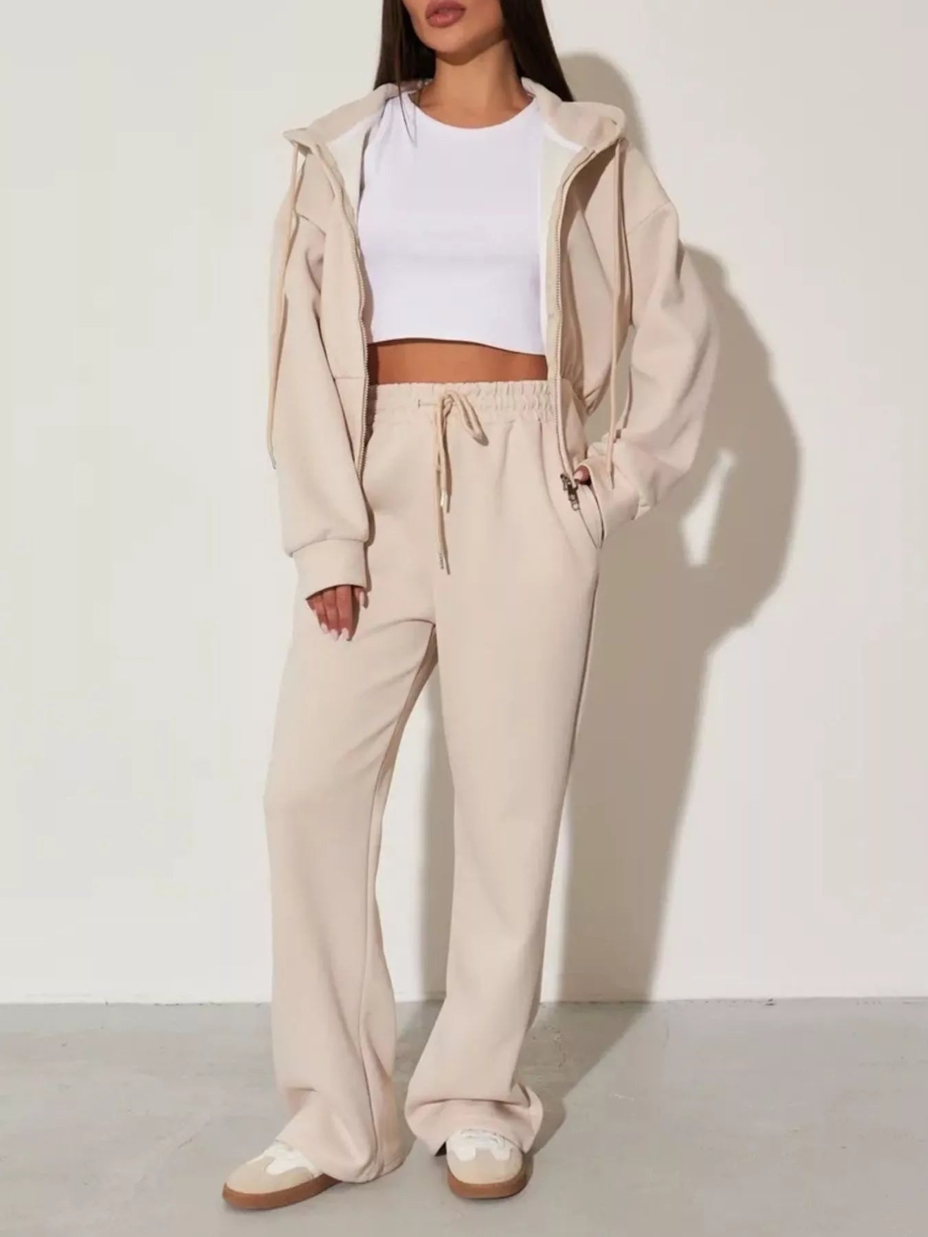 Zip-Up Hoodie and Wide-Leg Pants Set