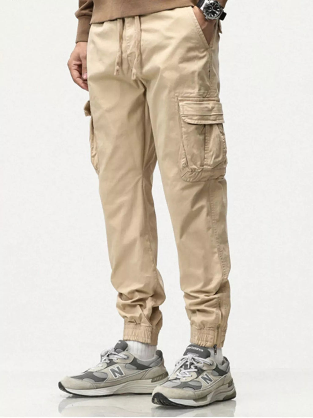 Men's Full Size Casual Cargo Pants with Drawstring Waist Plus Size