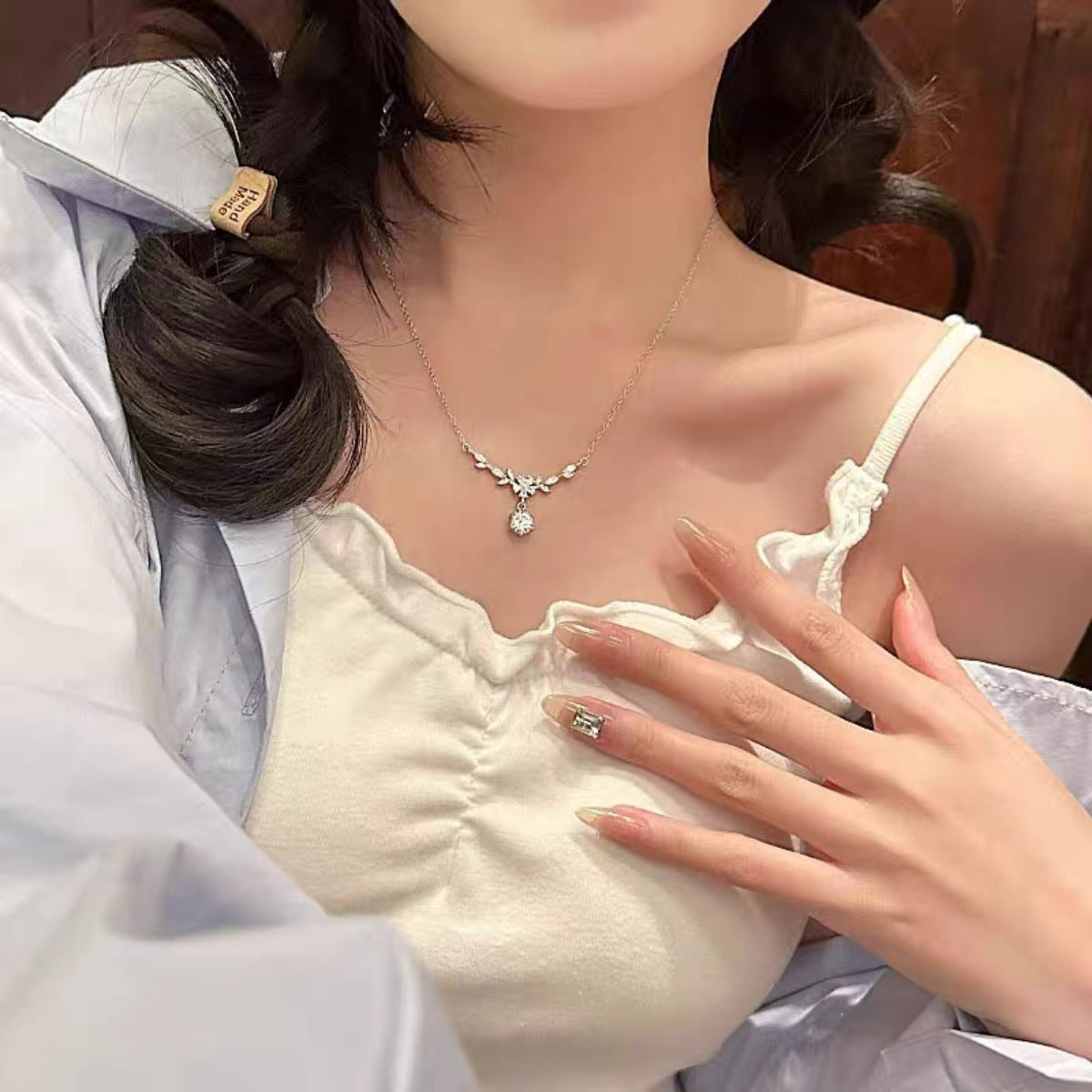 1 Carat Moissanite 925 Sterling Silver Leaf Flower Necklace