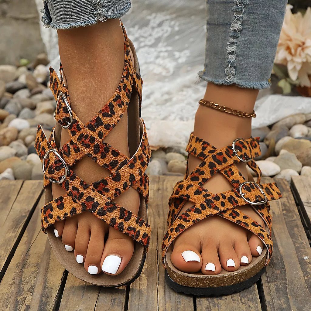 Leopard Buckle Platform Sandals