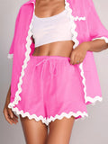 Contrast Scalloped Trim Shirt and Shorts Set