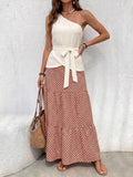 One-Shoulder Top and Geometric Print Maxi Skirt Set