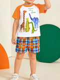 Children's Animal Print Tee & Plaid Shorts Set