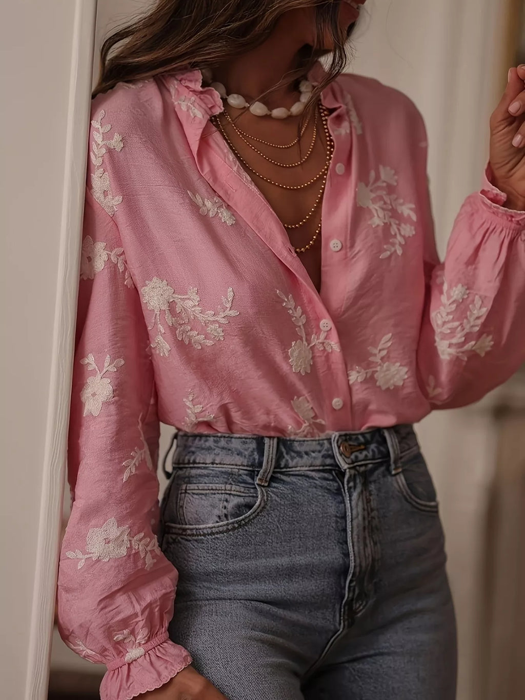 Floral Embroidered Long Sleeve Shirt