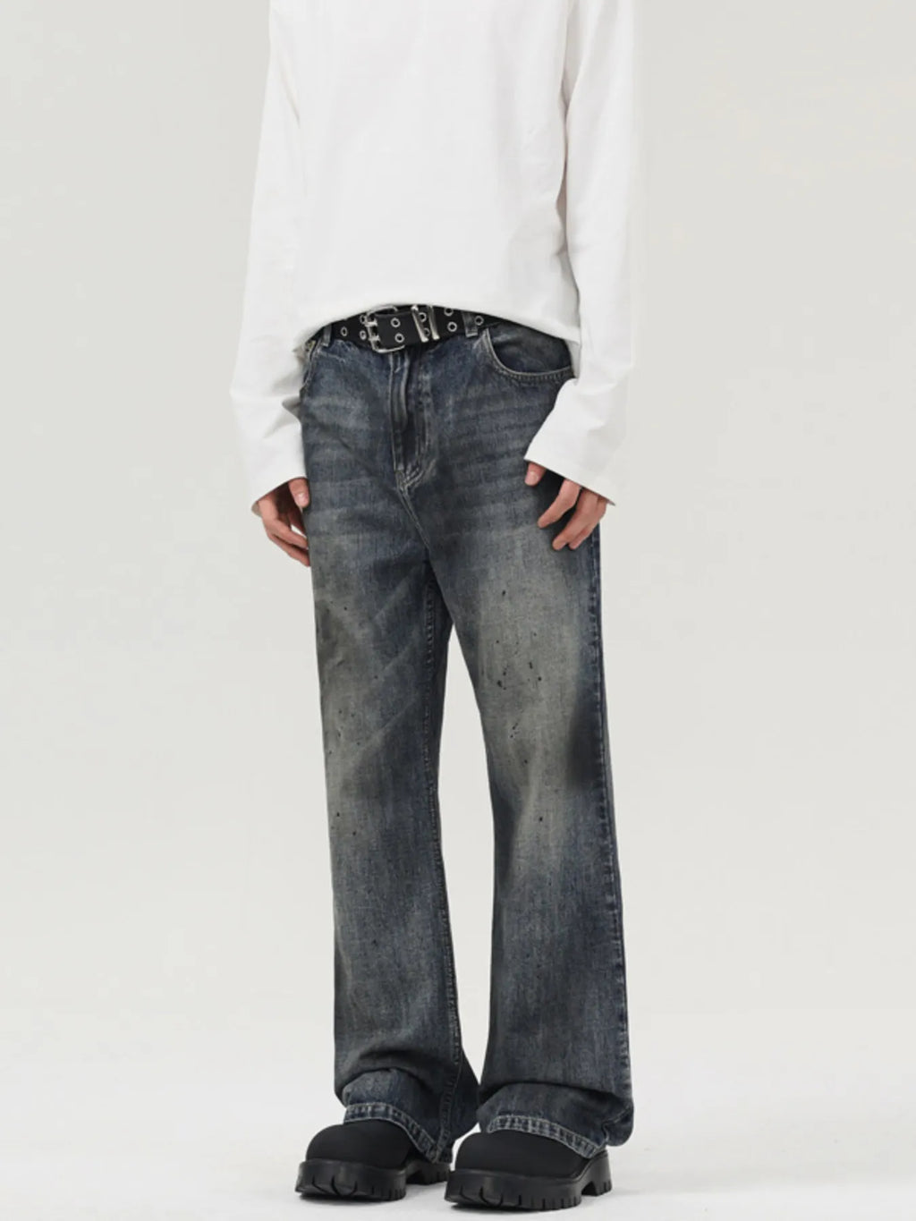 Men's Vintage Distressed Wide Leg Jeans