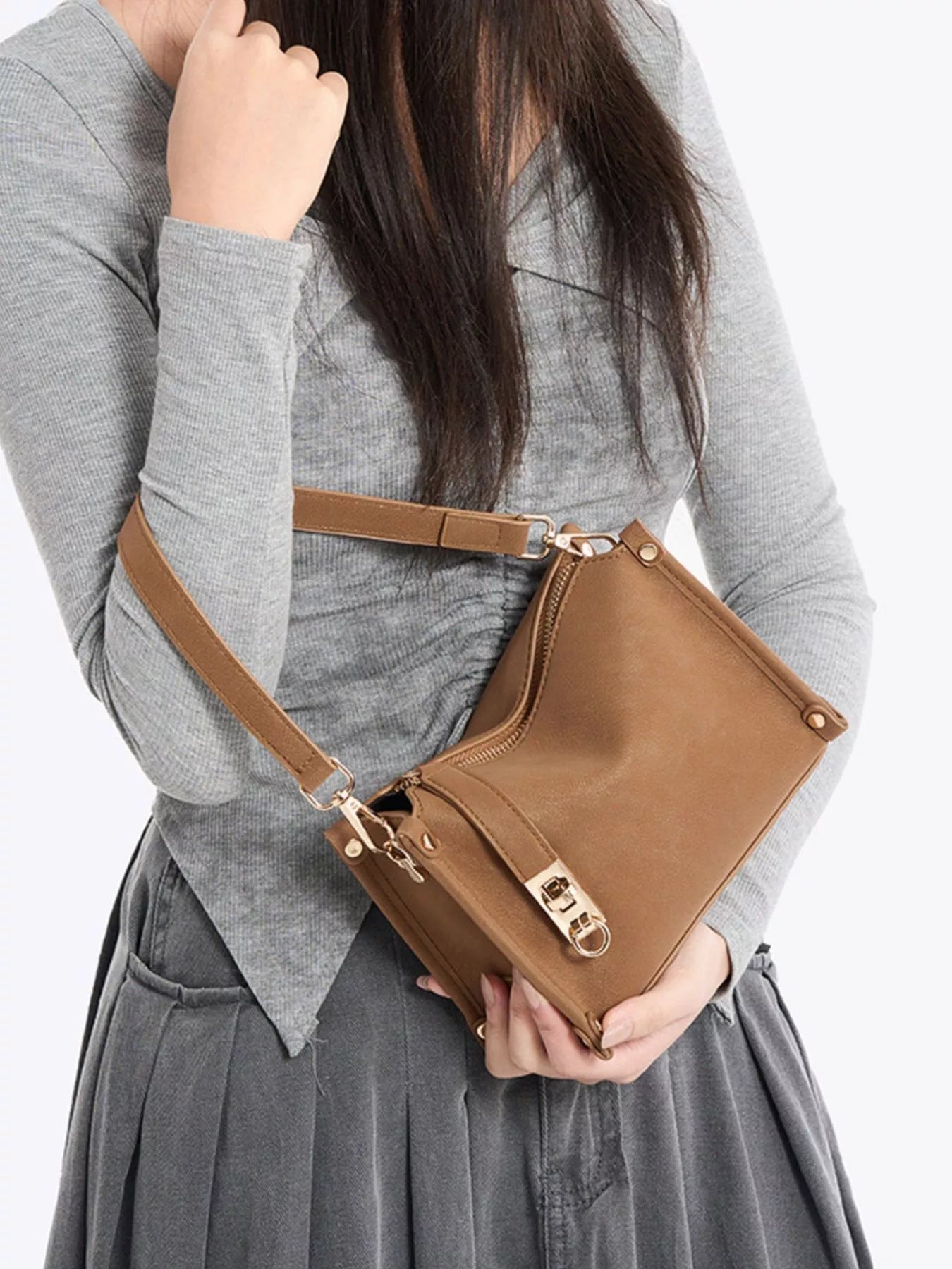 PU Leather Crossbody Bag with Adjustable Strap