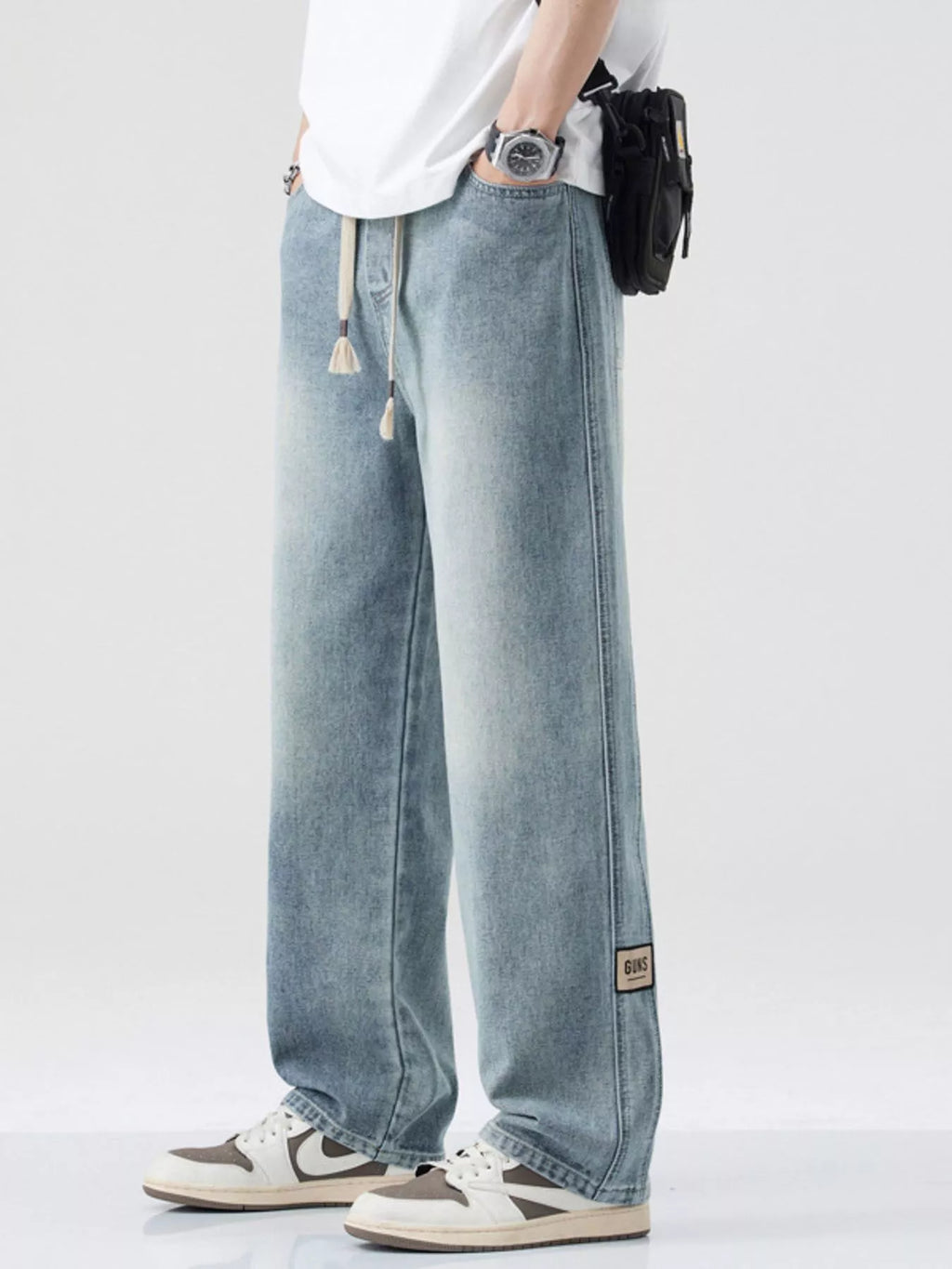 Men's Plus Size Washed Wide Leg Relaxed Fit Jeans