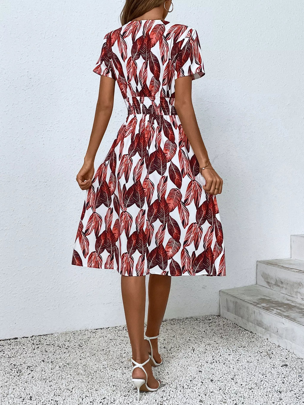 Printed Short Sleeve Midi Dress