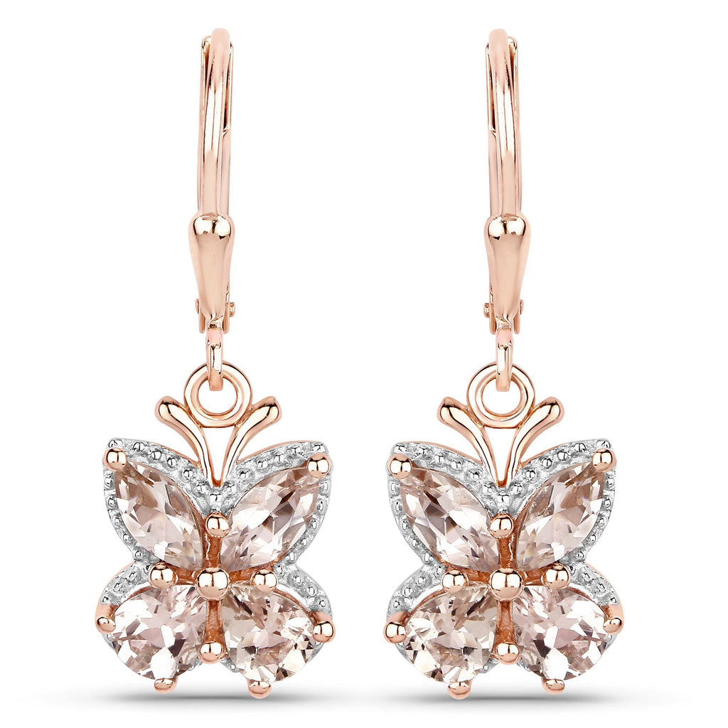 18K Rose Gold Plated 1.88 Carat Genuine Morganite .925 Sterling Silver Earrings