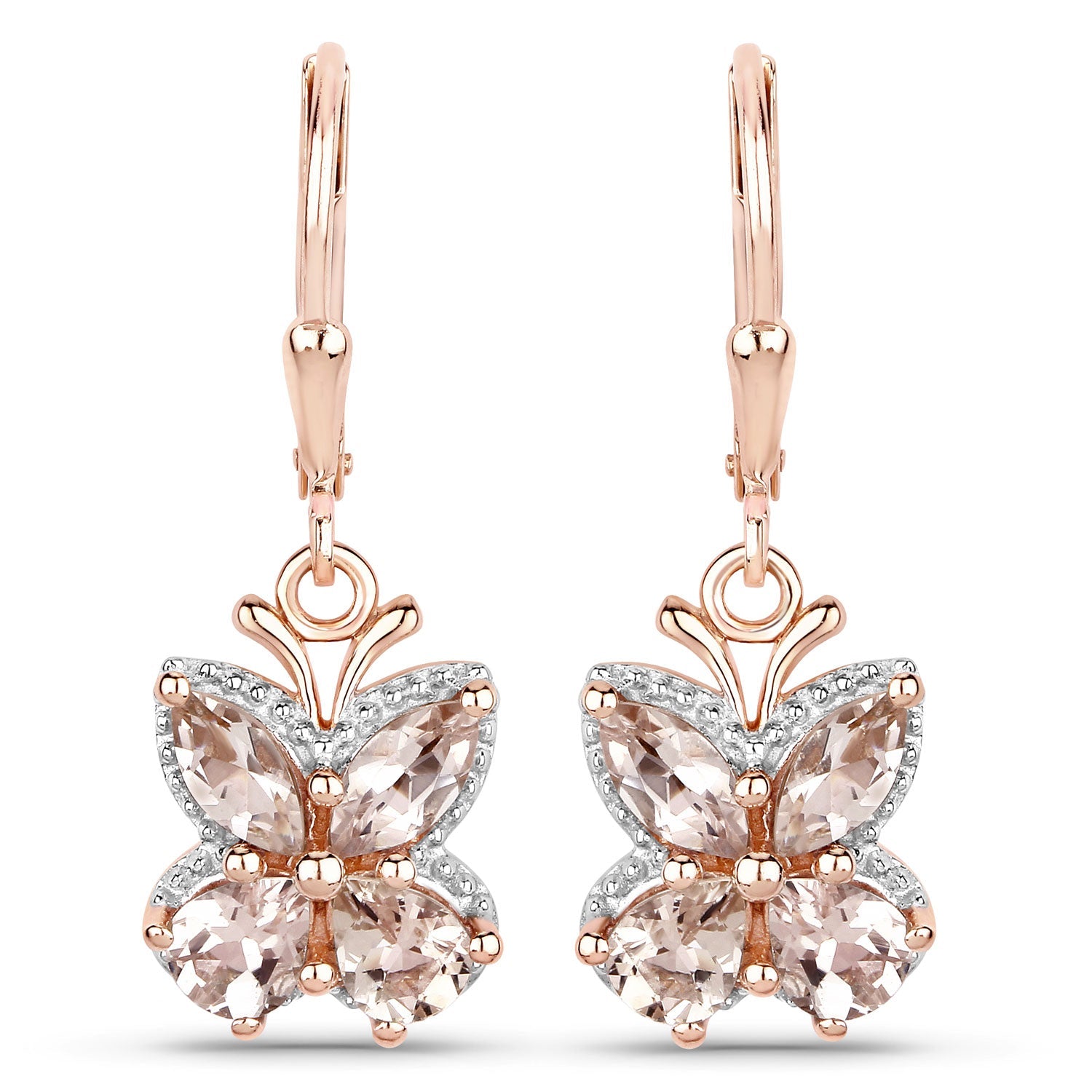 18K Rose Gold Plated 1.88 Carat Genuine Morganite .925 Sterling Silver Earrings