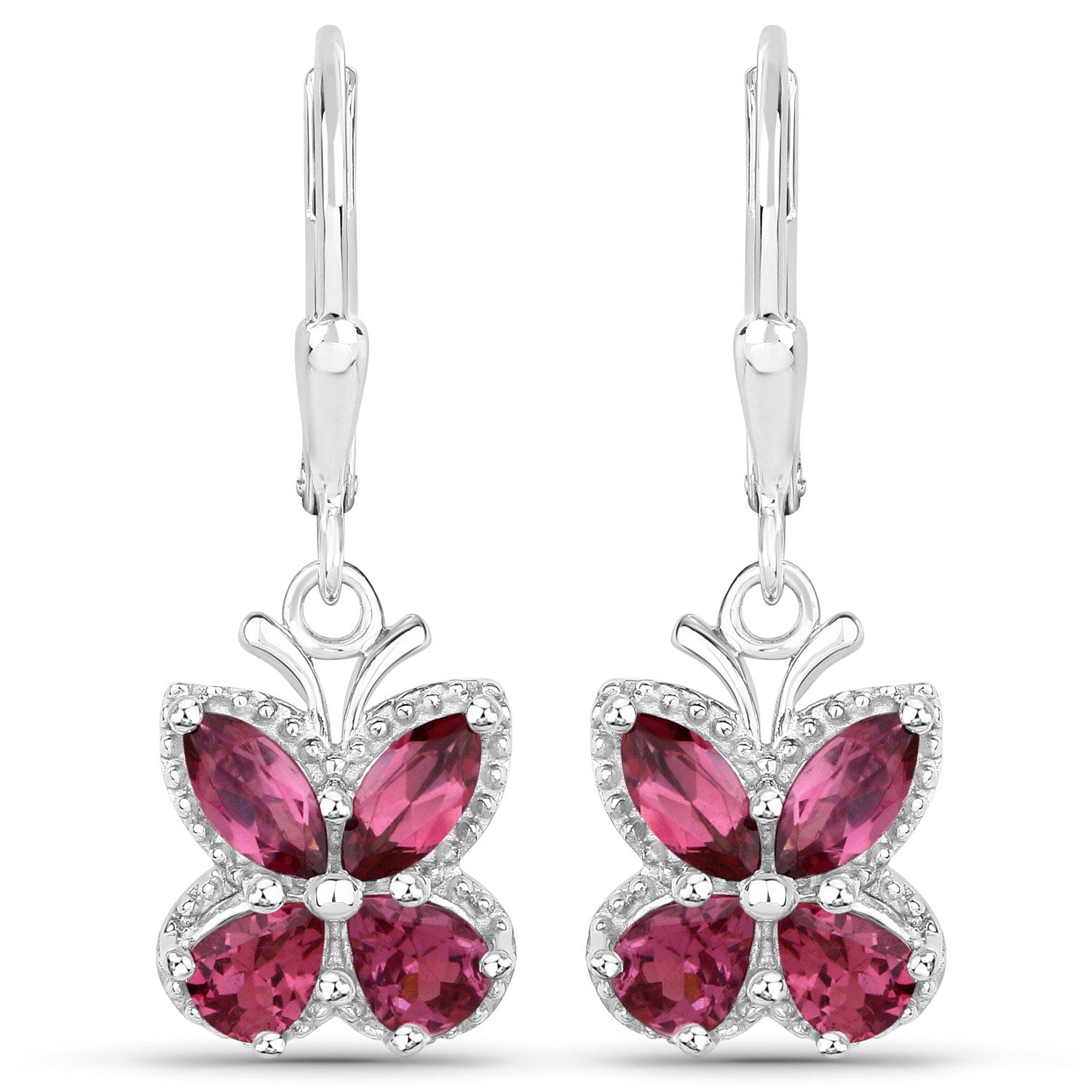 2.52 Carat Genuine Rhodolite Garnet .925 Sterling Silver Earrings