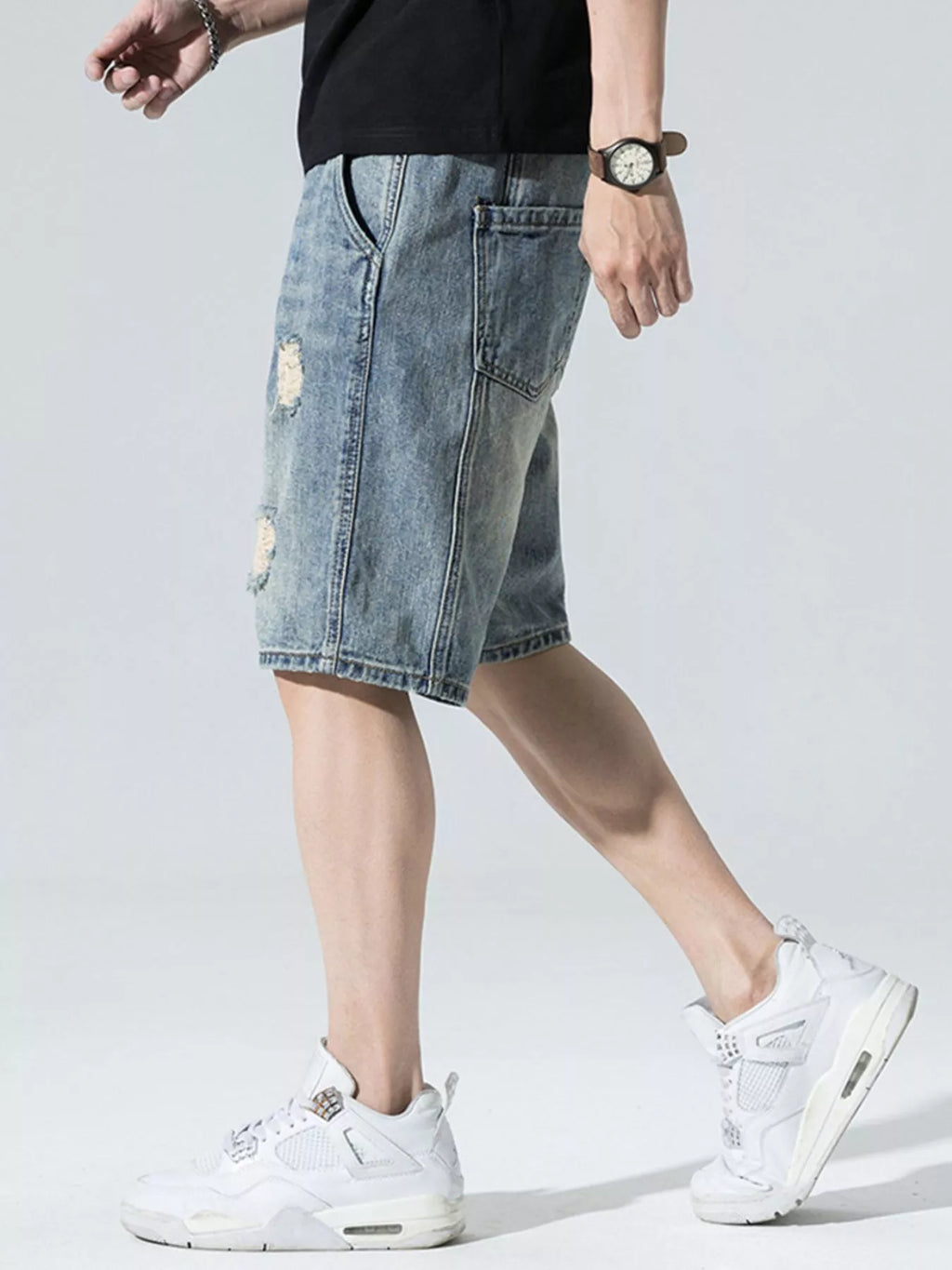 Men's Distressed Wide Leg Denim Shorts