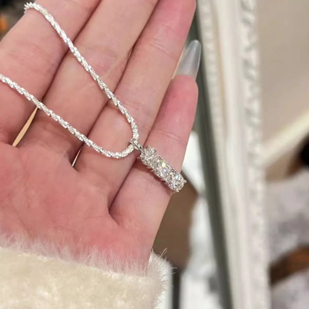 Moissanite 925 Sterling Silver Bar Necklace