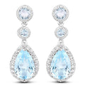 9.46 Carat Genuine Blue Topaz and White Topaz .925 Sterling Silver Earrings