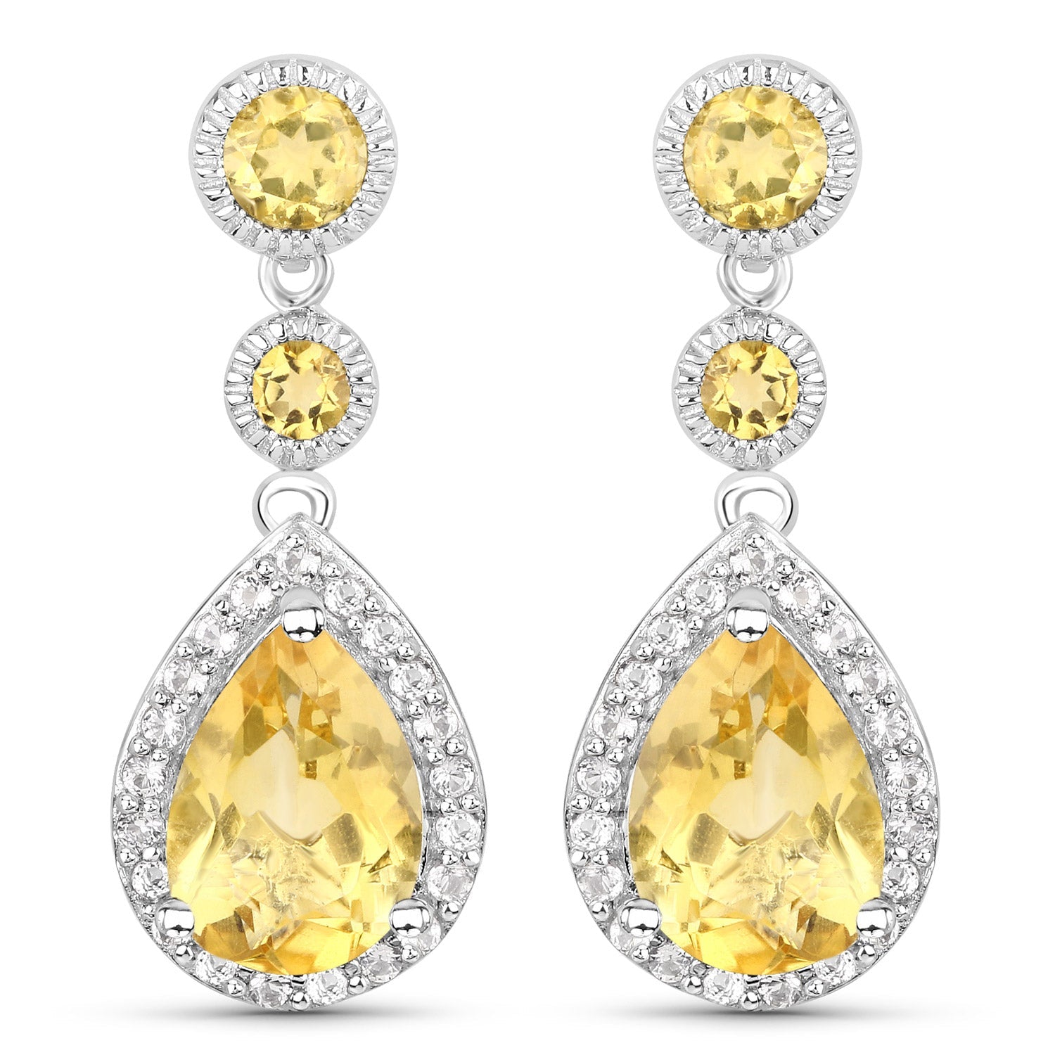 7.06 Carat Genuine Citrine and White Topaz .925 Sterling Silver Earrings