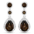 7.34 Carat Genuine Smoky Quartz and White Topaz .925 Sterling Silver Earrings