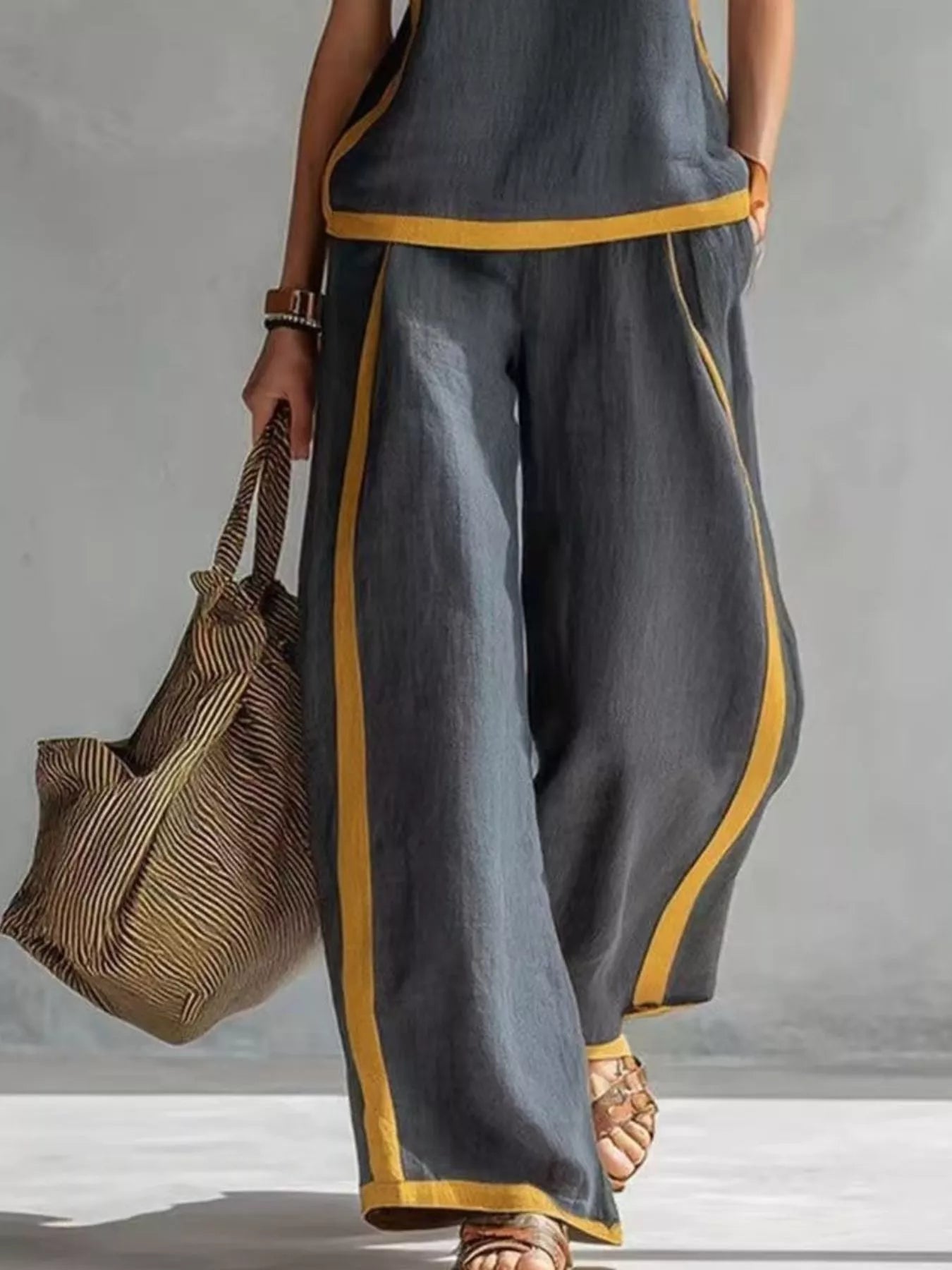 Sleeveless Tank Top and Wide-Leg Pants Set