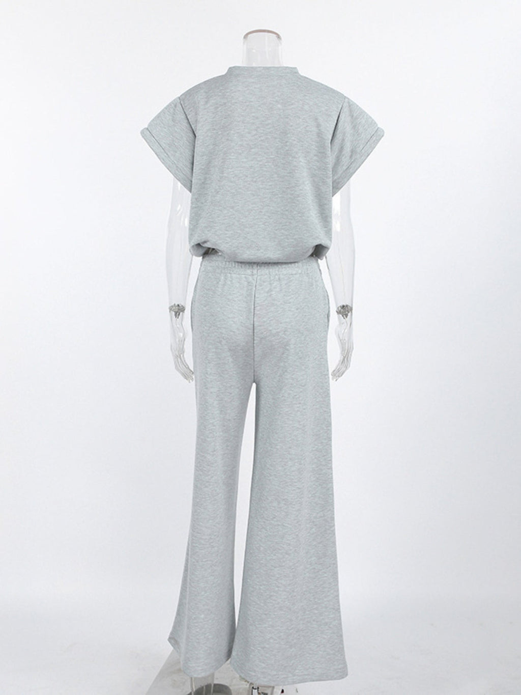 Round Neck Top and Wide Leg Pants Set