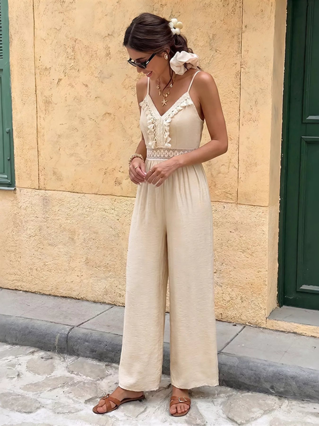 Lace Trim Spaghetti Strap Jumpsuit