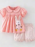 Children's Bunny Applique Polka Dot Top and Shorts Set